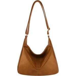 Hobo Yellow Brown Bags Women Vegan Leather Shoulder Handbag Slouchy Tote Zipper